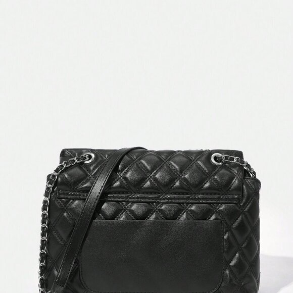 Black Elegant Women's Large Capacity Rhombic Pattern Crossbody Bag - Picture 9 of 12